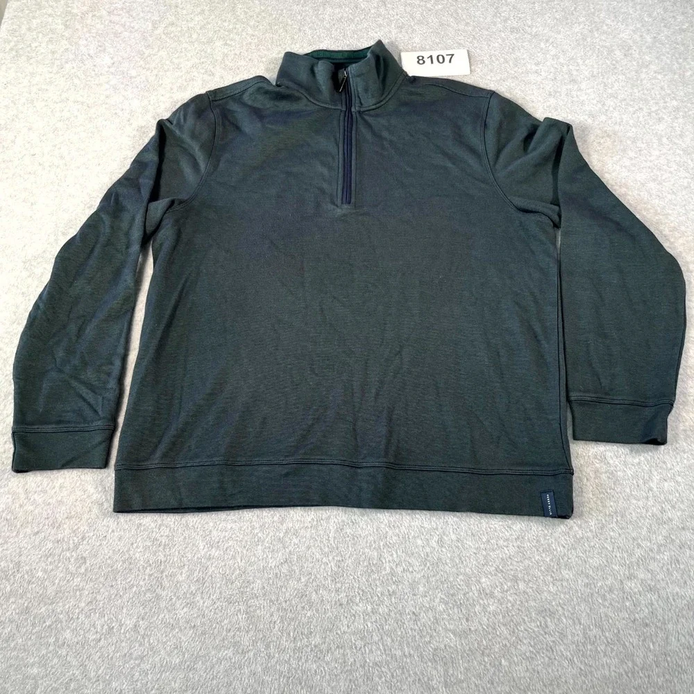 Perry Ellis Sweater Mens Large Green Cotton Mock Neck Casual 1/4 Zip Long Sleeve